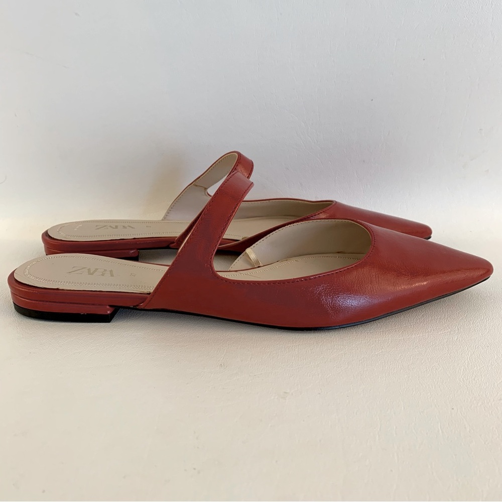 Zara Red Leather Pointed Toe Flats